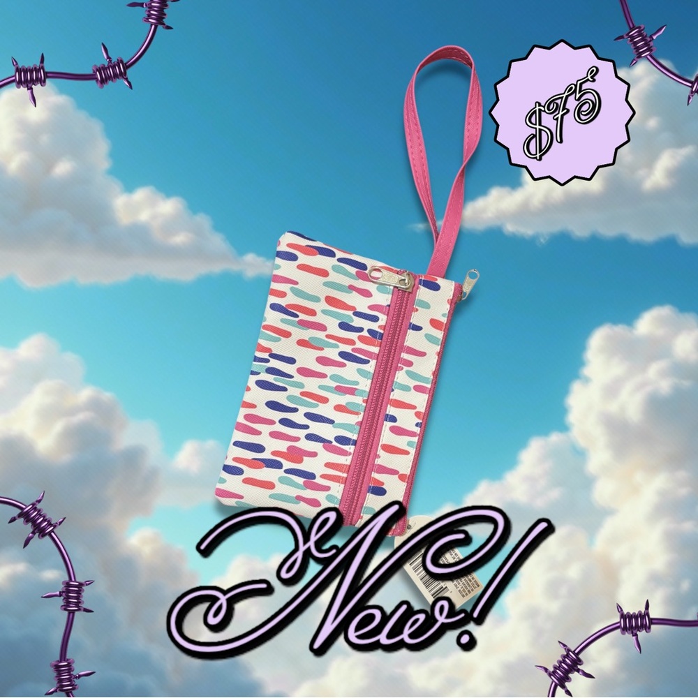 Juncture Colorful Wristlet with Pink Strap and Zippered Main Compartment